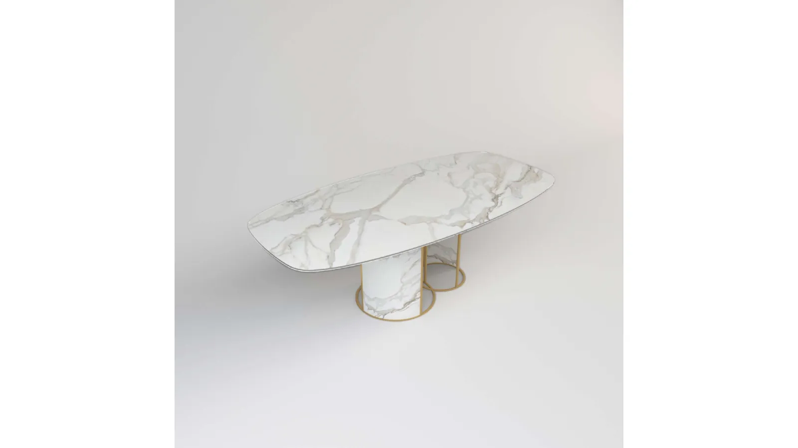 Tavolo con top in cristallo stampato effetto marmo bianco Calacatta 03 di Migliorino