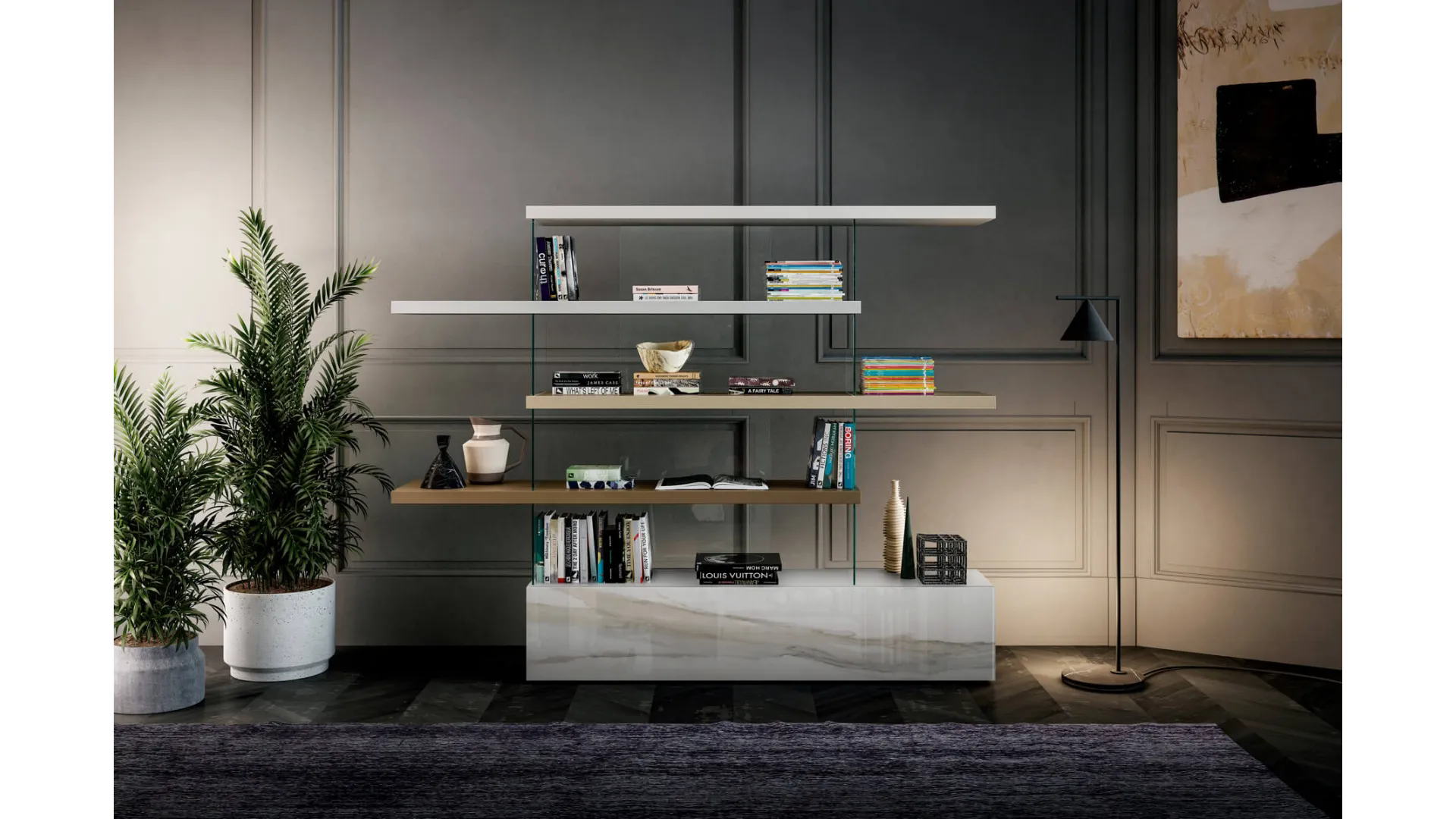 Libreria Air 2685 in vetro e laccato di Lago