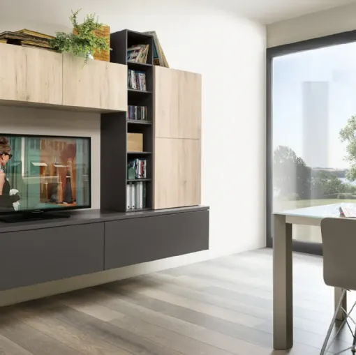  Parete Attrezzata Living Play Rovere Medio e Ardesia di Veneta Cucine