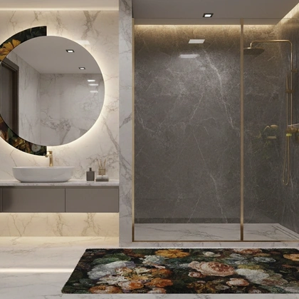Specchio Half Moon Flowly con cornice in vetro stampato di Migliorino
