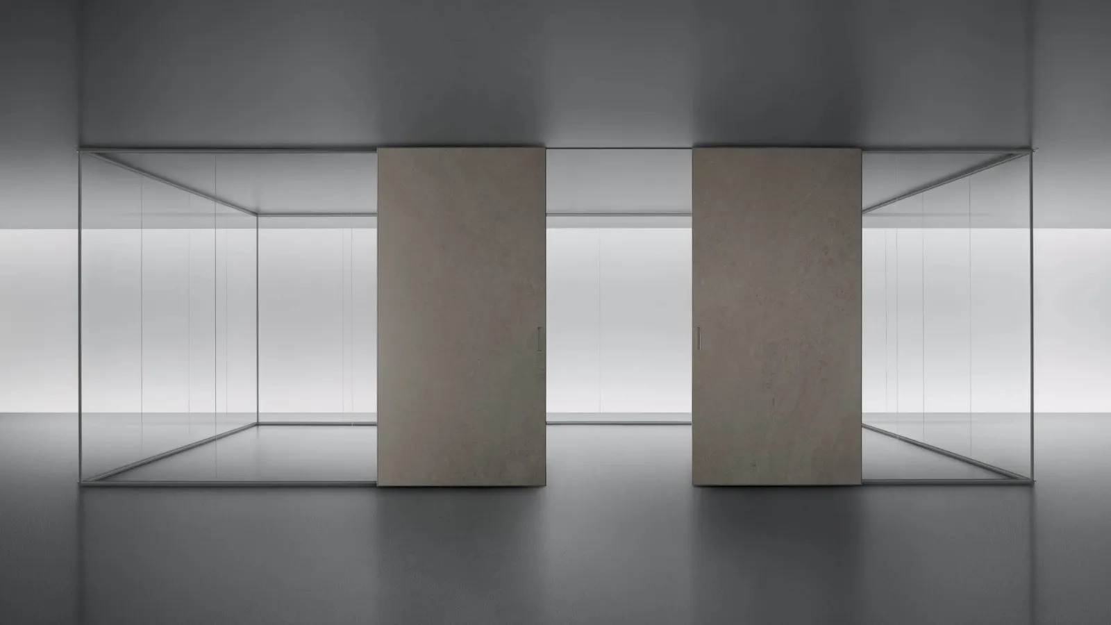 Porta per interni Graphis Plus in Gres + struttura Spazio in vetro e alluminio finitura platino di Rimadesio