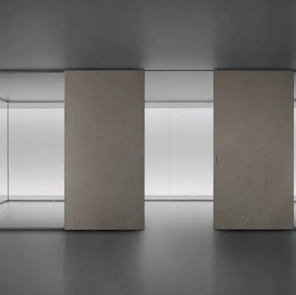 Porta per interni Graphis Plus in Gres + struttura Spazio in vetro e alluminio finitura platino di Rimadesio