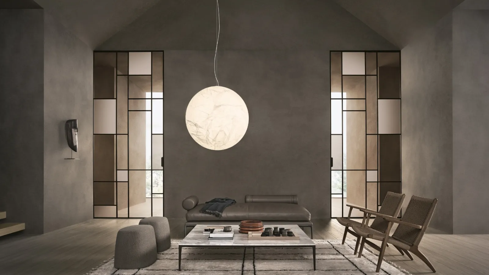 Porta per interni scorrevole Maxi in vetro Bronzo trasparente e acidato con struttura in Rovere di Rimadesio