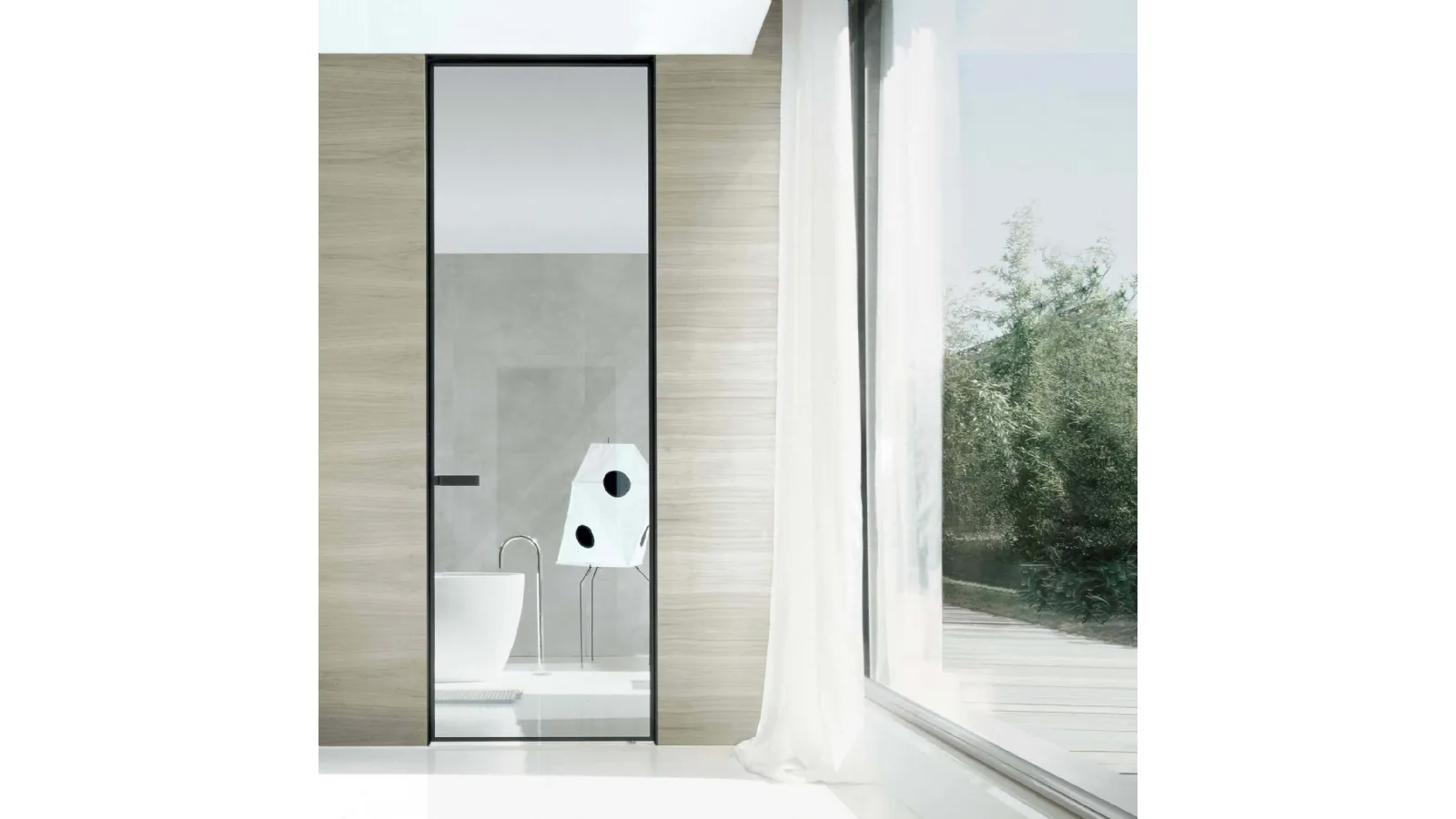 Porta a battente con chiusura magnetica per interni in vetro Grigio trasparente Vela di Rimadesio