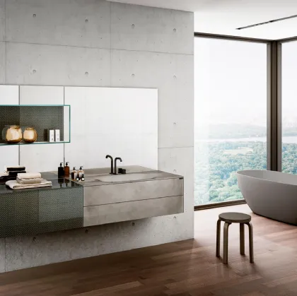 Mobile da Bagno sospeso 36e8 01 in vetro con lavabo integrato di Lago