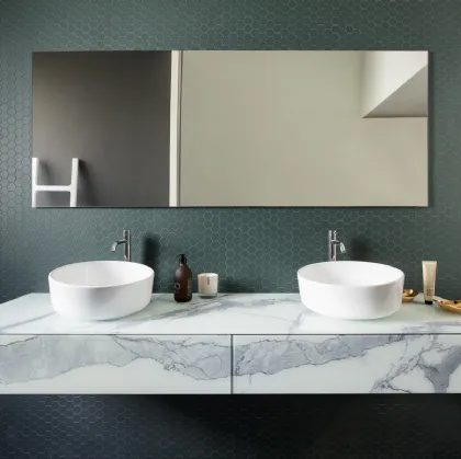 Mobile da Bagno sospeso 36e8 03 in vetro finitura effetto marmo con Doppio Lavabo di Lago