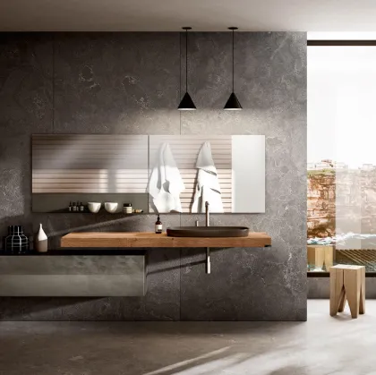 Mobile da Bagno sospeso in vetro laccato con top in legno 36e8 02 di Lago