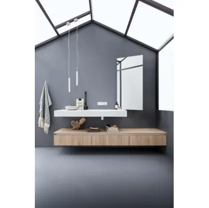 Mobile da Bagno sospeso in melaminico effetto rovere e top in Corian 45 09 di Birex
