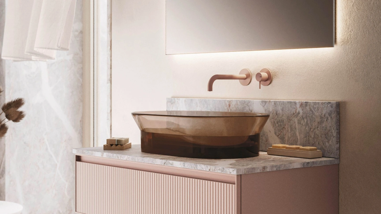 Mobile da Bagno sospeso Absolute 41 in vetro ondulato opaco di Arbi