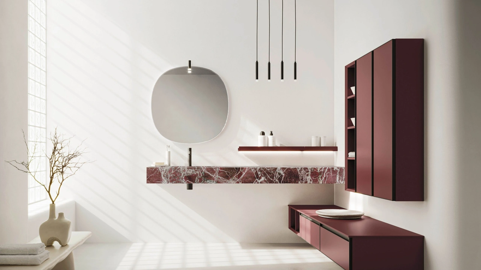 Mobile da Bagno sospeso Absolute 46 in laccato e marmo di Arbi