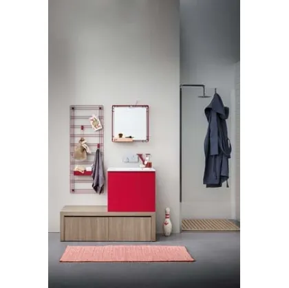Mobile Bagno da appoggio in melaminico e laccato rosso con top in mineral marmo Acqua e Sapone 04 di Birex