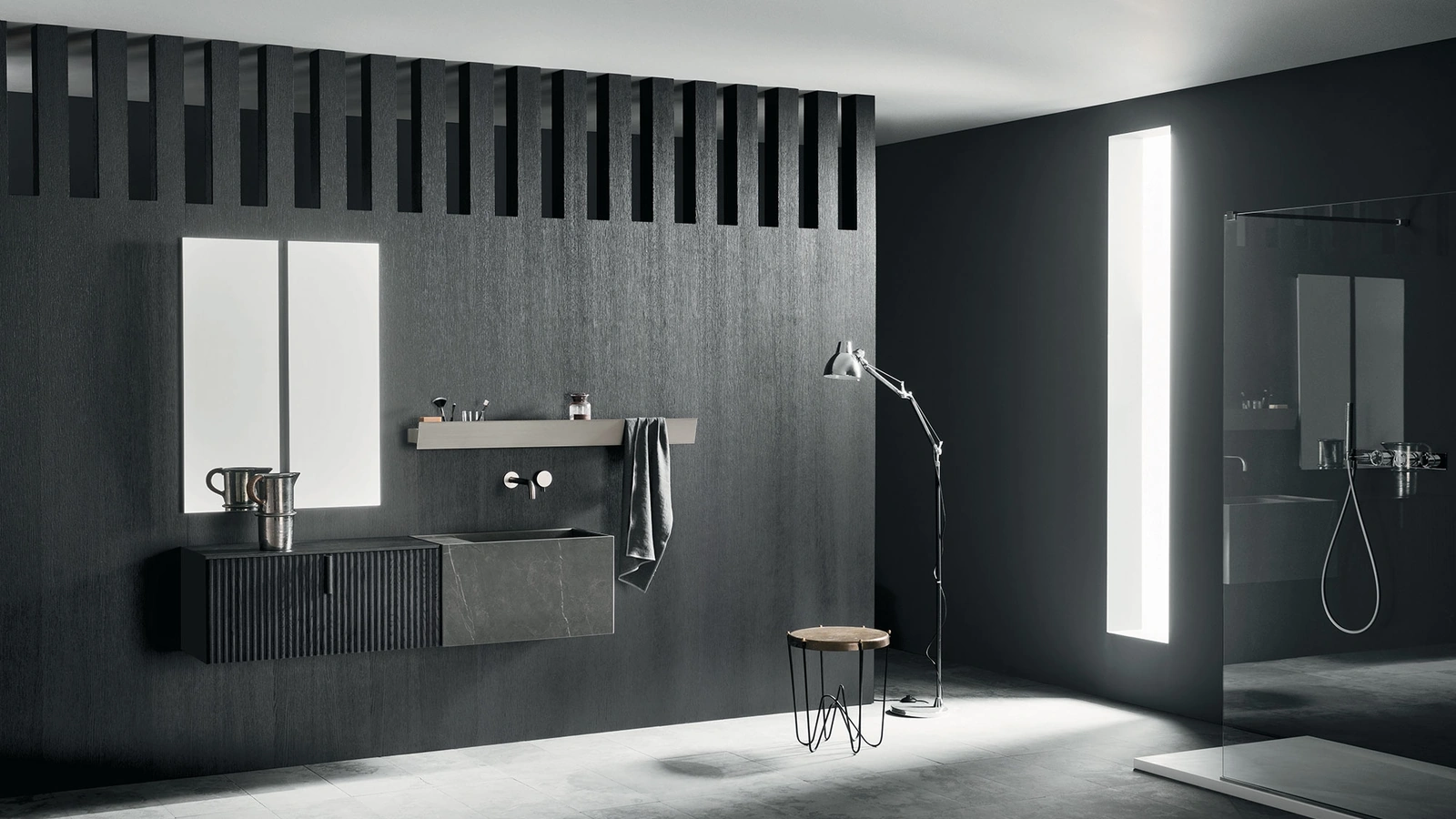 Mobile da Bagno sospeso Code Wave 07 in Rovere e Gres di Arbi