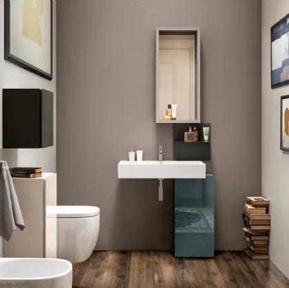 Lavabo Basica in ceramica con mobiletto in vetro di Lago