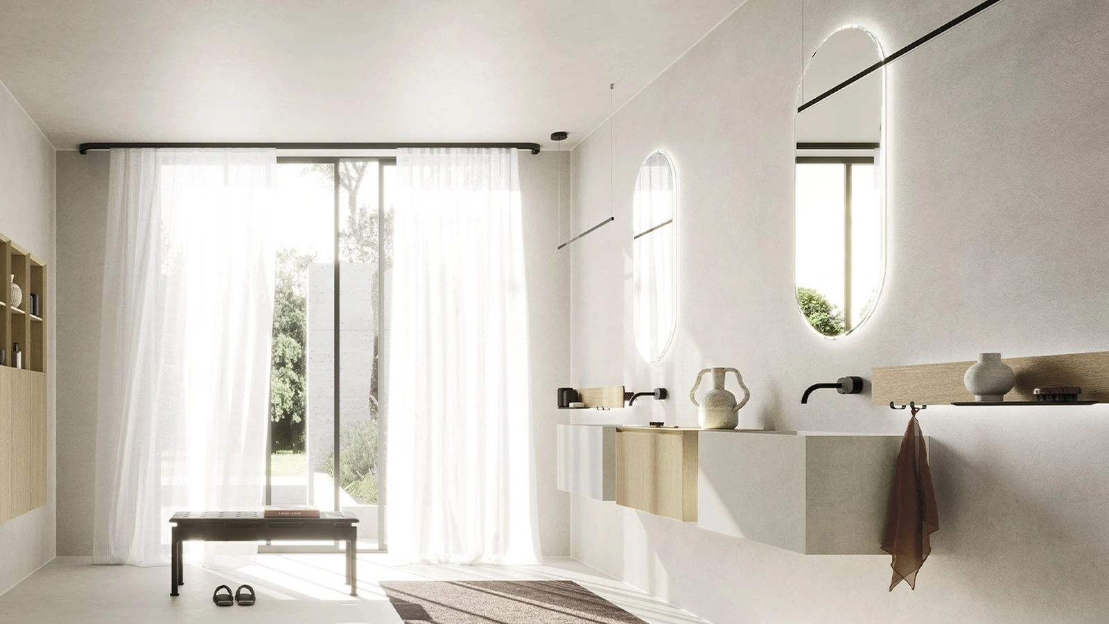 Mobile da Bagno sospeso Code 05 in Rovere e Laminam Fokos Sale di Arbi