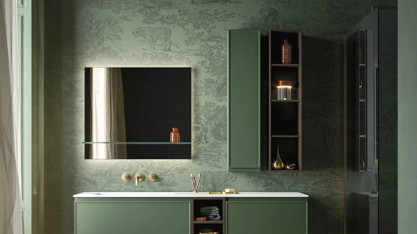 Mobile da Bagno sospeso Decor Green mood in laccato opaco di Arbi