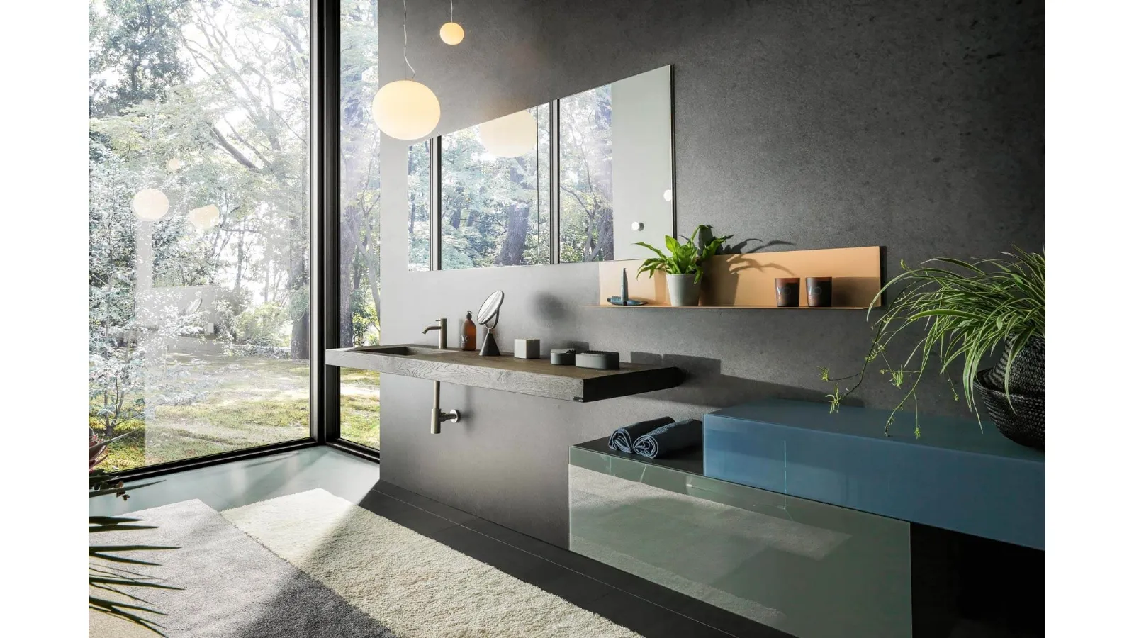 Mobile da Bagno sospeso Depth WildWood in legno e vetro laccato di Lago