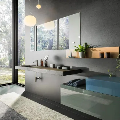 Mobile da Bagno sospeso Depth WildWood in legno e vetro laccato di Lago