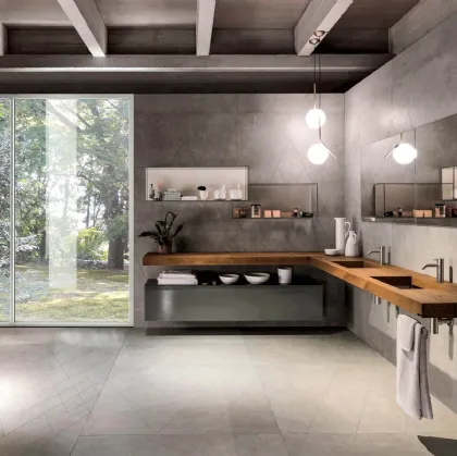 Mobile da Bagno sospeso in Rovere centenario Depth WildWood con lavabo in vetro trasparente di Lago