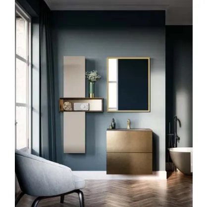 Mobile da Bagno sospeso in laccato metallico e top in vetro grigio seta sabbiato Hosoi 01 di Birex
