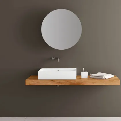 Lavabo Basica in ceramica con Top sospeso in legno di Rovere Wildwood di Lago