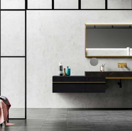 Mobile da Bagno Sidéro 03 in essenza rovere carbone e metallo ottone anticato di Birex