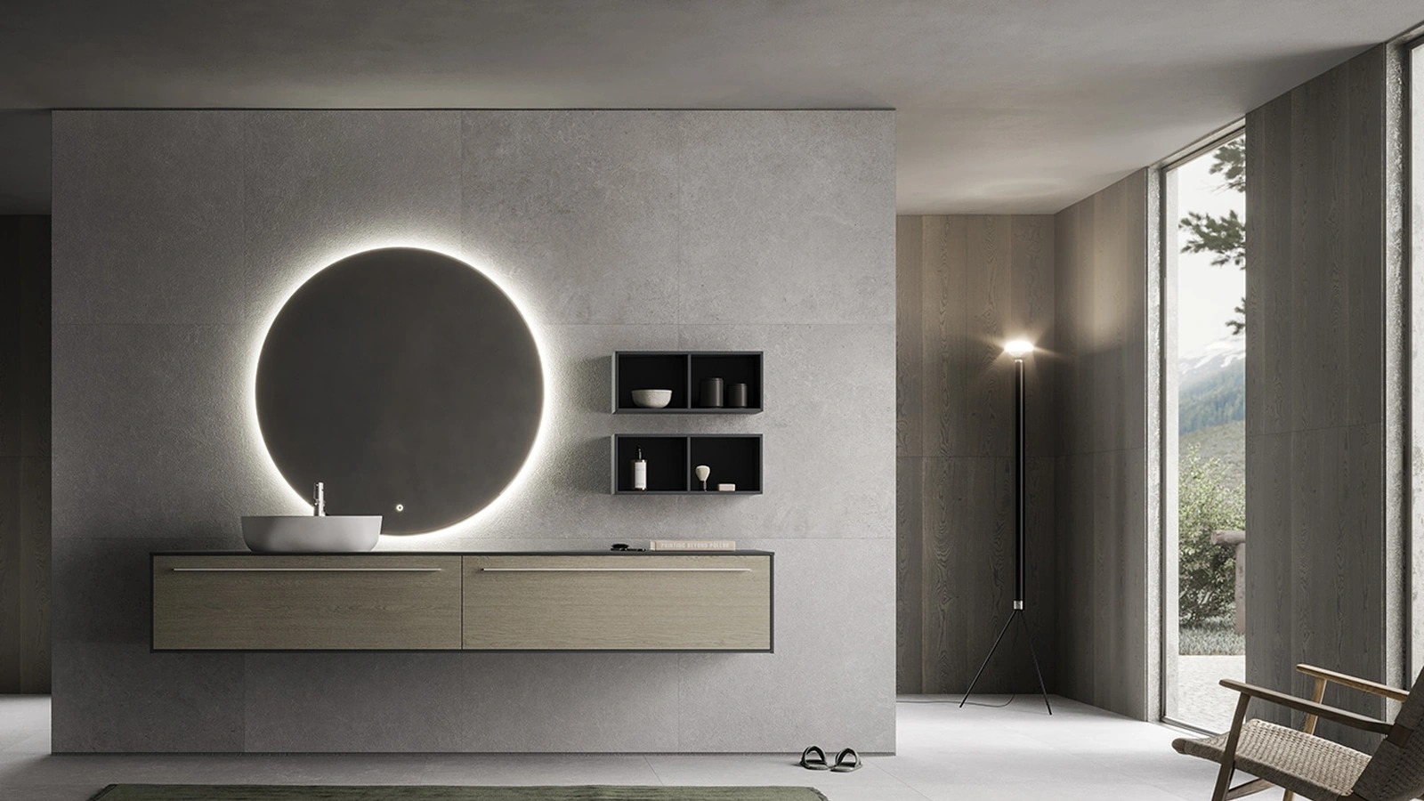 Mobile da Bagno sospeso Sky Liscio 20 in legno di Arbi