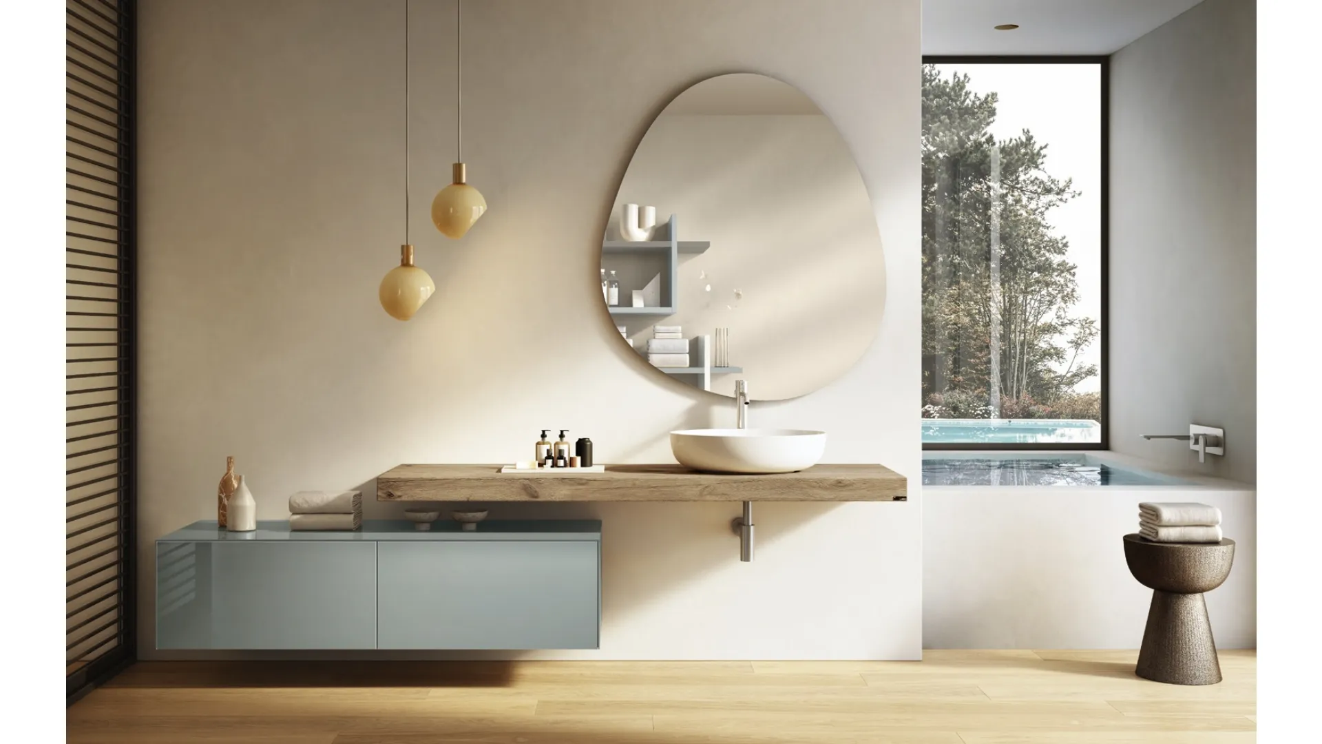 Mobile da Bagno sospeso in vetro con lavabo integrato 36e8 Bathroom 1121 di Lago