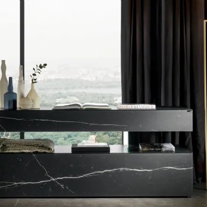 Comò Air Marble XGlass finitura effetto marmo Marquina di Lago