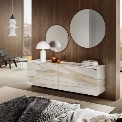 Comò Materia 1060 in vetro finitura effetto marmo Calacatta Gold di Lago