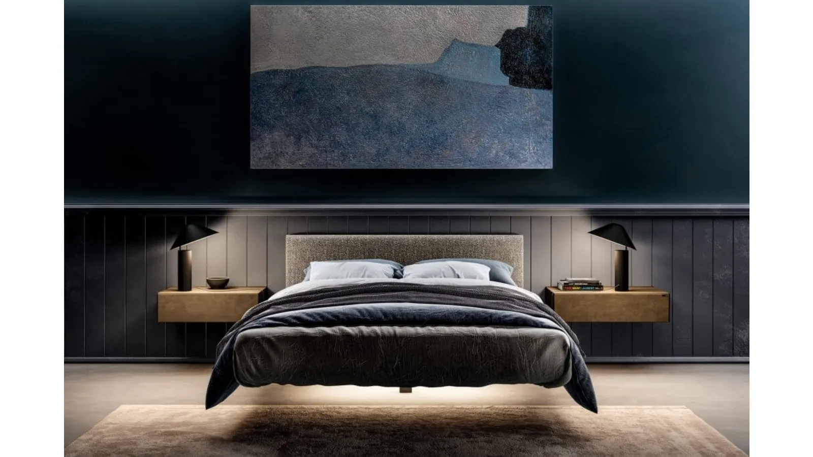 Comodino sospeso Materia 1070 in vetro finitura Metal XGlass Bronzo di Lago
