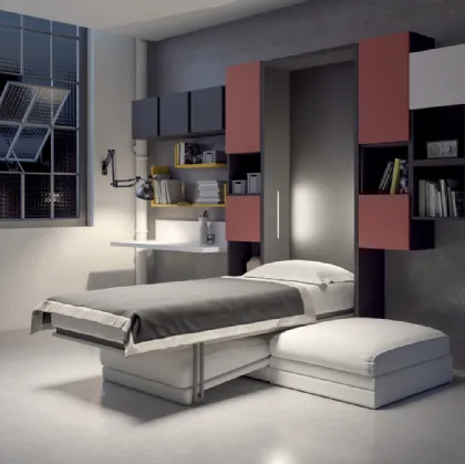 Letto singolo a scomparsa in laccato opaco Comp 269 di Tumidei