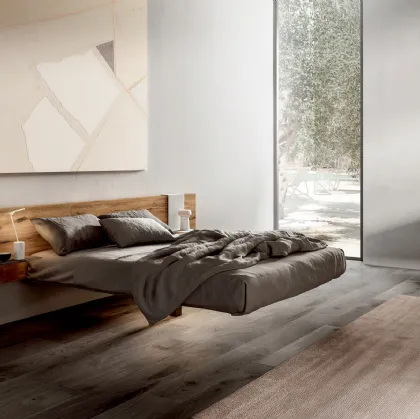 Letto di design sospeso con testiera in legno centenario Fluttua Wildwood di Lago