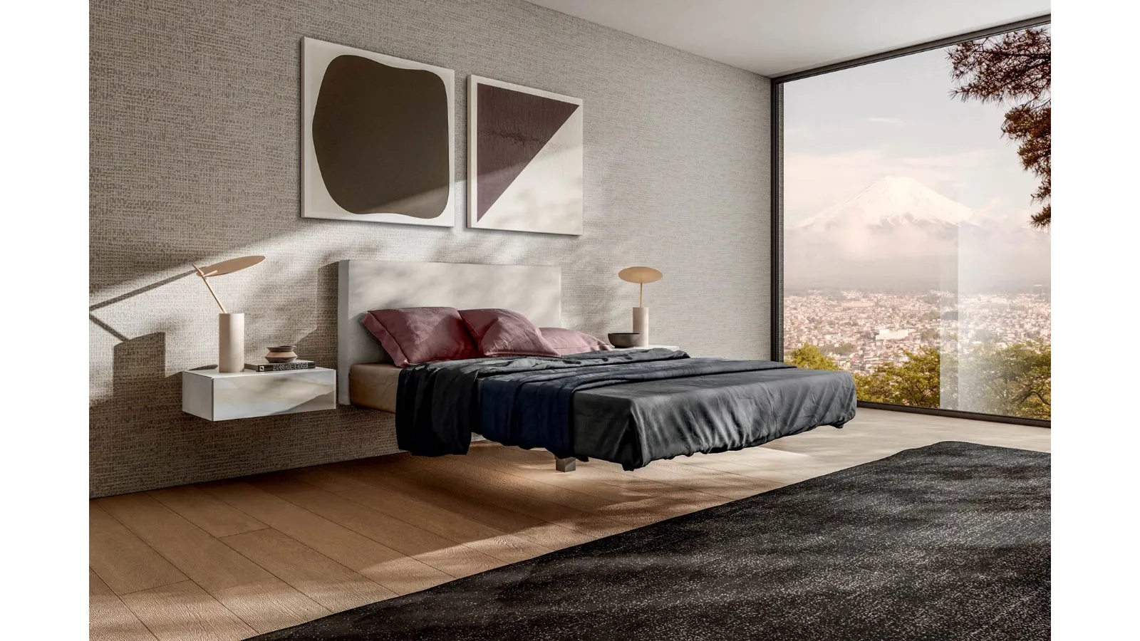 Letto sospeso con testiera in tessuto Fluttua di Lago