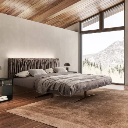 Letto con testiera in velluto arricciato Steel Replis di Lago