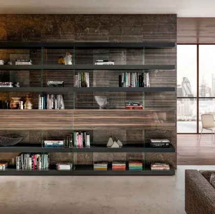 Libreria a parete Air in laccato opaco e vetro effetto marmo di Lago
