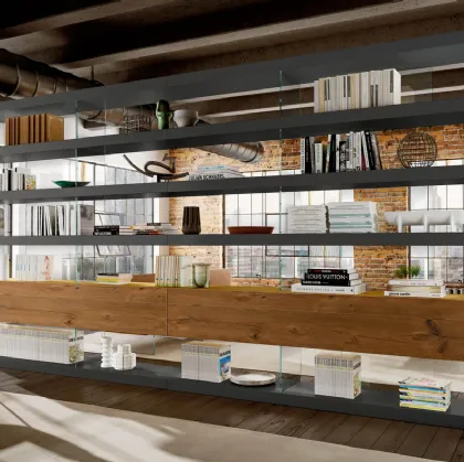 Libreria Air Bifacciale Divisoria in laccato opaco e legno con divisori in vetro di Lago