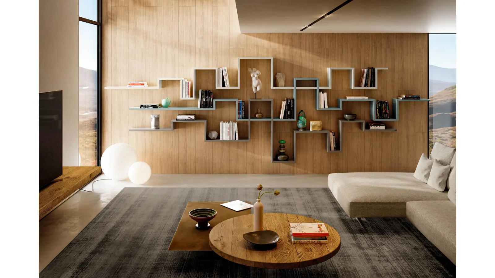Libreria sospesa di design LagoLinea Modulare in laccato opaco di Lago