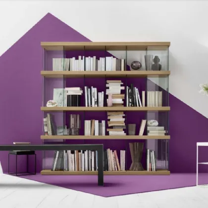 Libreria a muro Mensola 11 in Rovere Miele e Vetro di Veneta Cucine