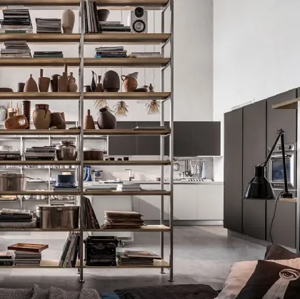Libreria divisoria Tribeca finitura acciaio e Play Rovere Medio di Veneta Cucine