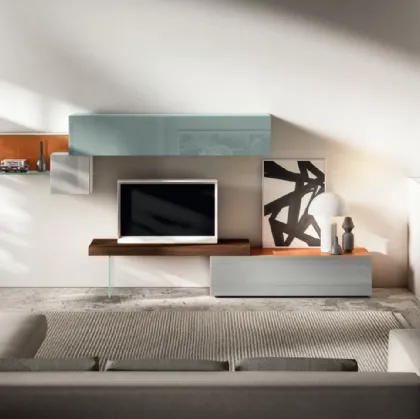 Mobile Porta Tv 36e8 0513 in vetro laccato lucido e legno di Rovere di Lago