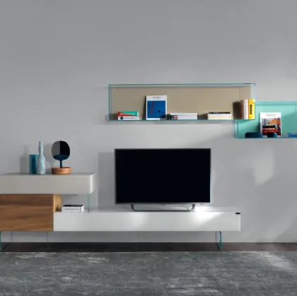 Mobile Porta Tv 36e8 0514 in vetro e legno di Rovere di Lago