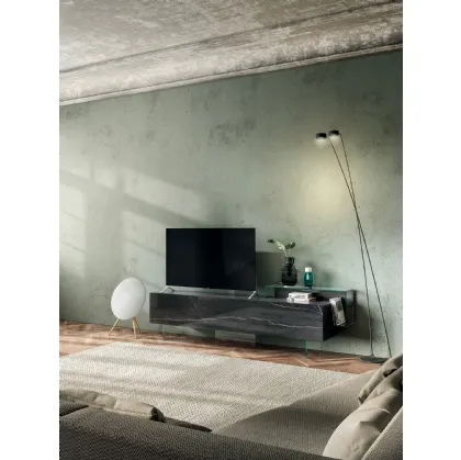 Mobile Porta Tv 36e8 0704 in vetro effetto marmo XGlass Marquina di Lago