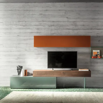 Mobile Porta Tv 36e8 0521 in vetro laccato e legno di Rovere di Lago
