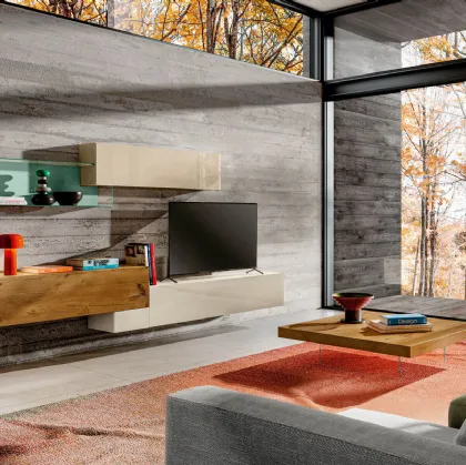 Parete Attrezzata 36e8 Colorata in Vetro e Legno di Lago
