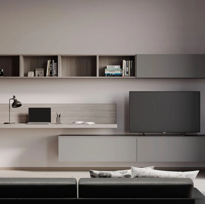 Parete Attrezzata Living Sospesa con Desk di Nardi Interni