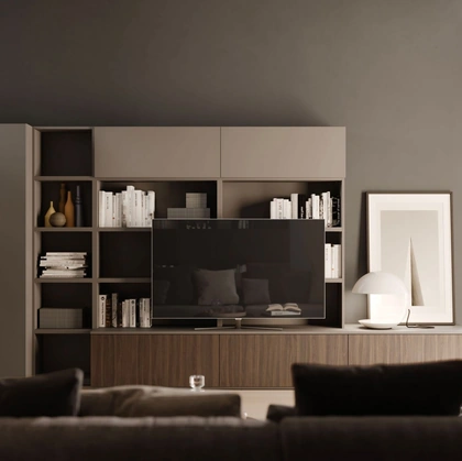 Parete Attrezzata Living in melaminico finitura Cotto e Tortora Modul Box di Nardi Interni
