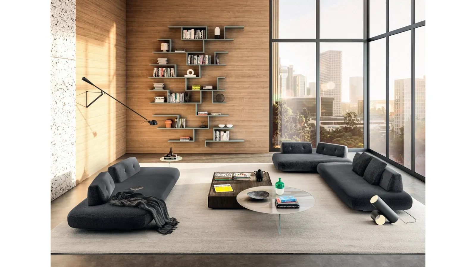 Divano lineare di design in tessuto Sand 1132A di Lago
