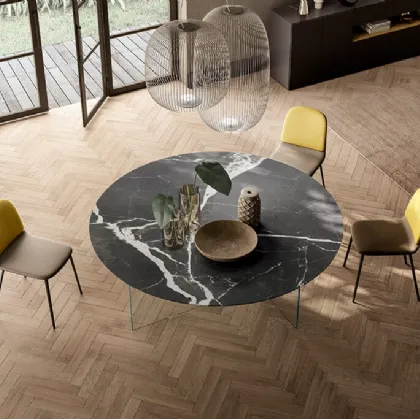Tavolo Air XGlass Rotondo in vetro con top effetto marmo di Lago