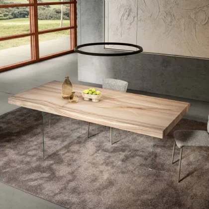 Tavolo monolitico Air XGlass 8 cm in vetro con top effetto marmo di Lago