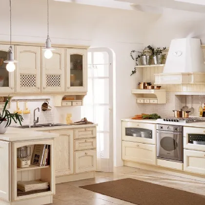 Cucina Classica con penisola Villa d'Este in legno laccato Avorio di Veneta Cucine
